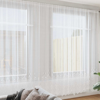 Tenda in Pizzo con tende Floreale Bianco 280x1200cm Poliestere | homemem39