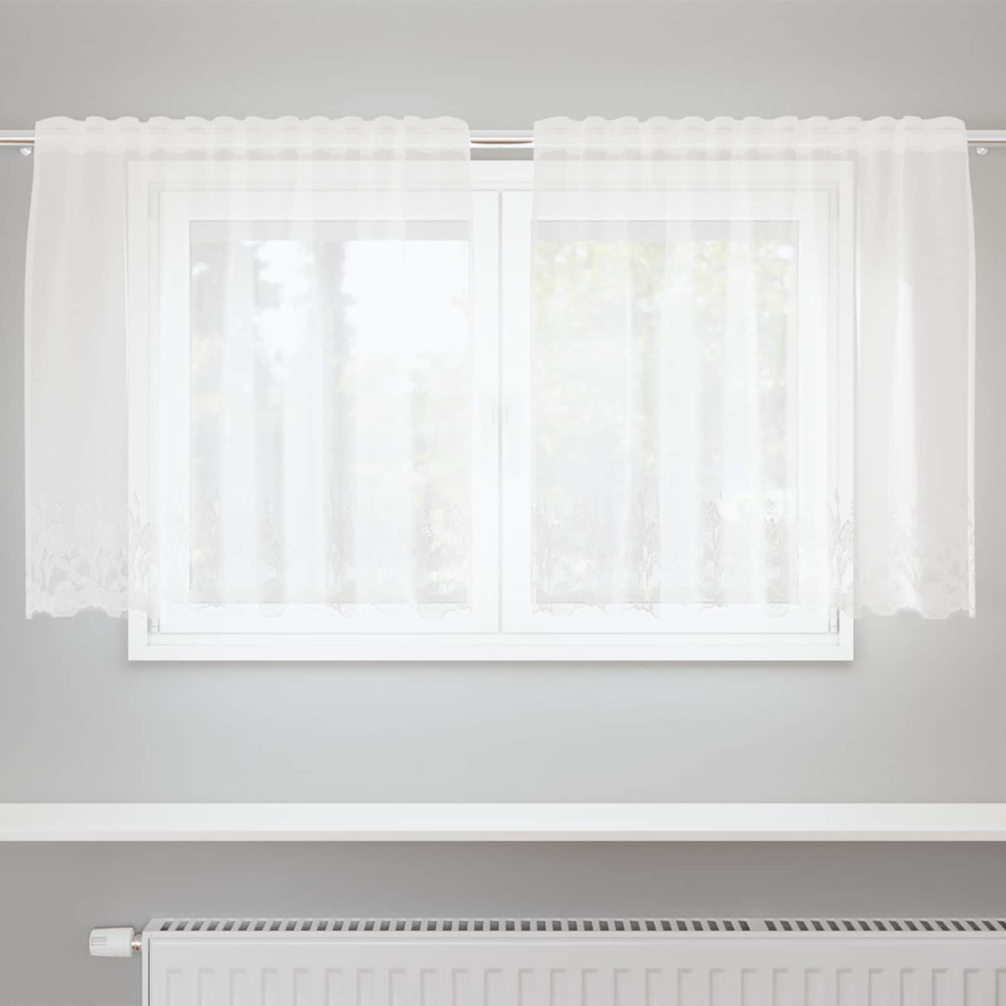 Tenda in Pizzo con tende Floreale Bianco 80 x 150 cm Poliestere | homemem39