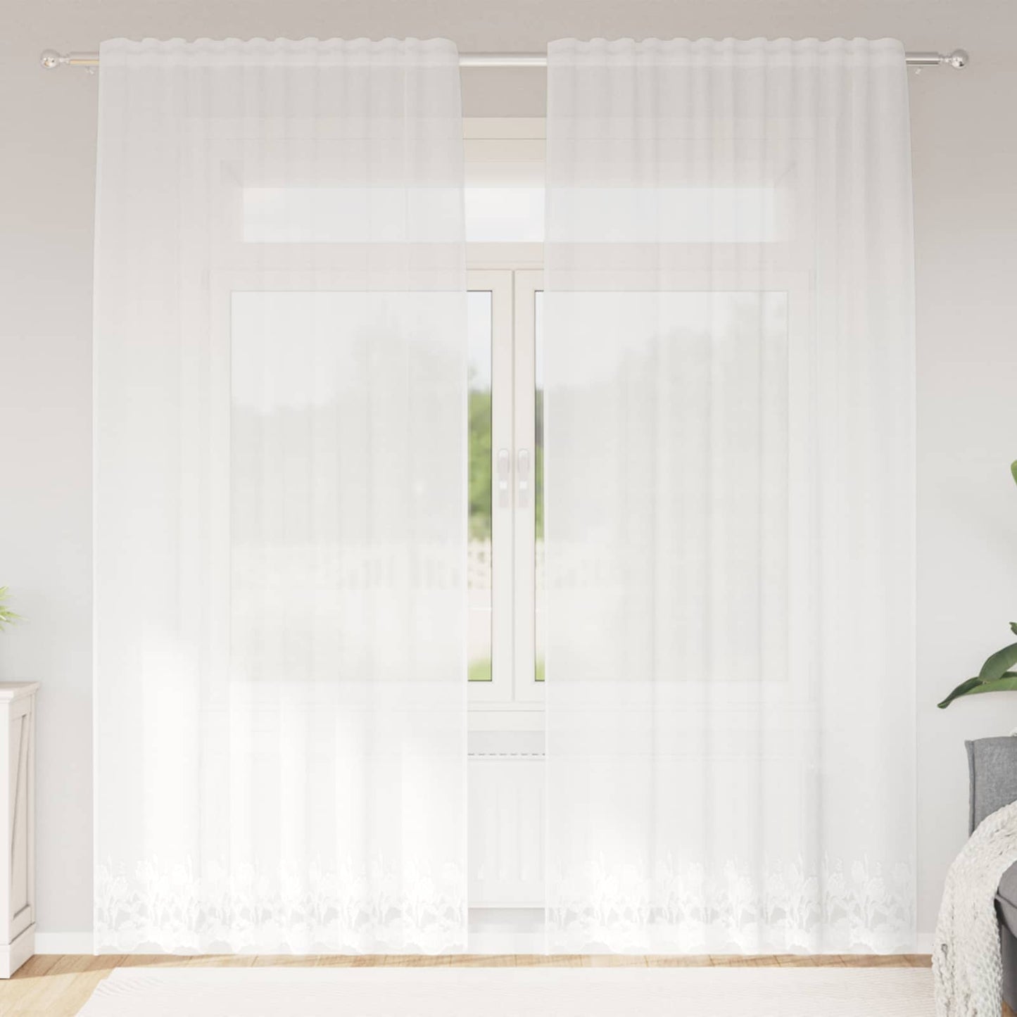 Tenda in Pizzo con tende Bianco 200 x 150 cm Poliestere