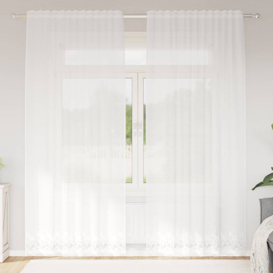 Tenda in Pizzo con tende Bianco 200 x 150 cm Poliestere