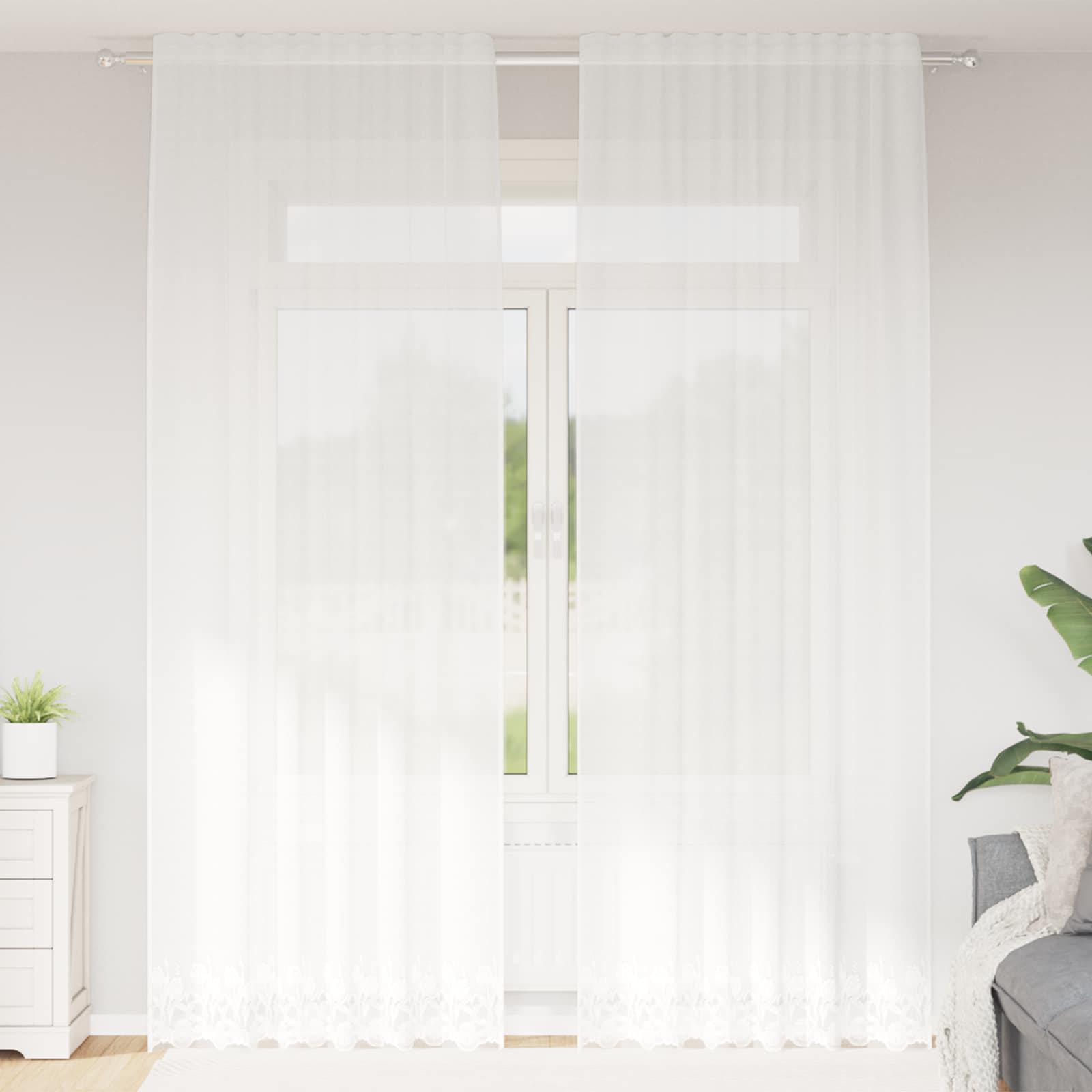 Tenda in Pizzo con tende Bianco 280 x 150 cm Poliestere | homemem39