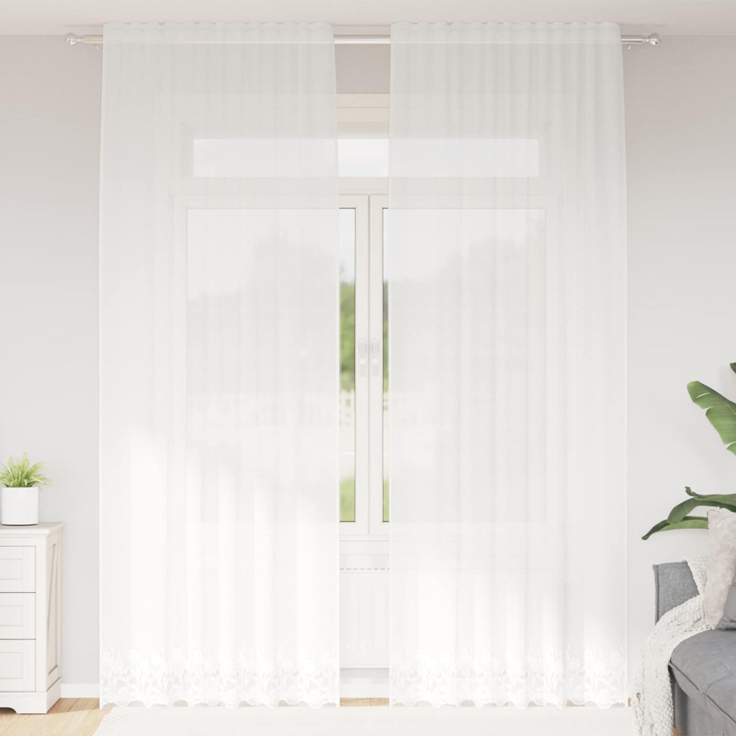 Tenda in Pizzo con tende Bianco 300 x 150 cm Poliestere | homemem39