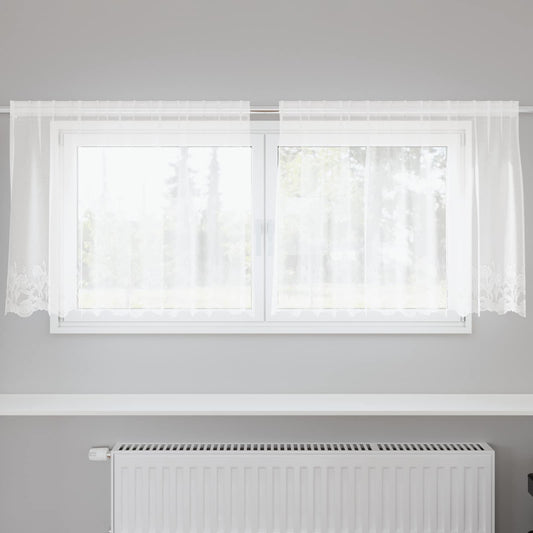 Tenda in Pizzo con tende Floreale Bianco 80 x 200 cm Poliestere | homemem39