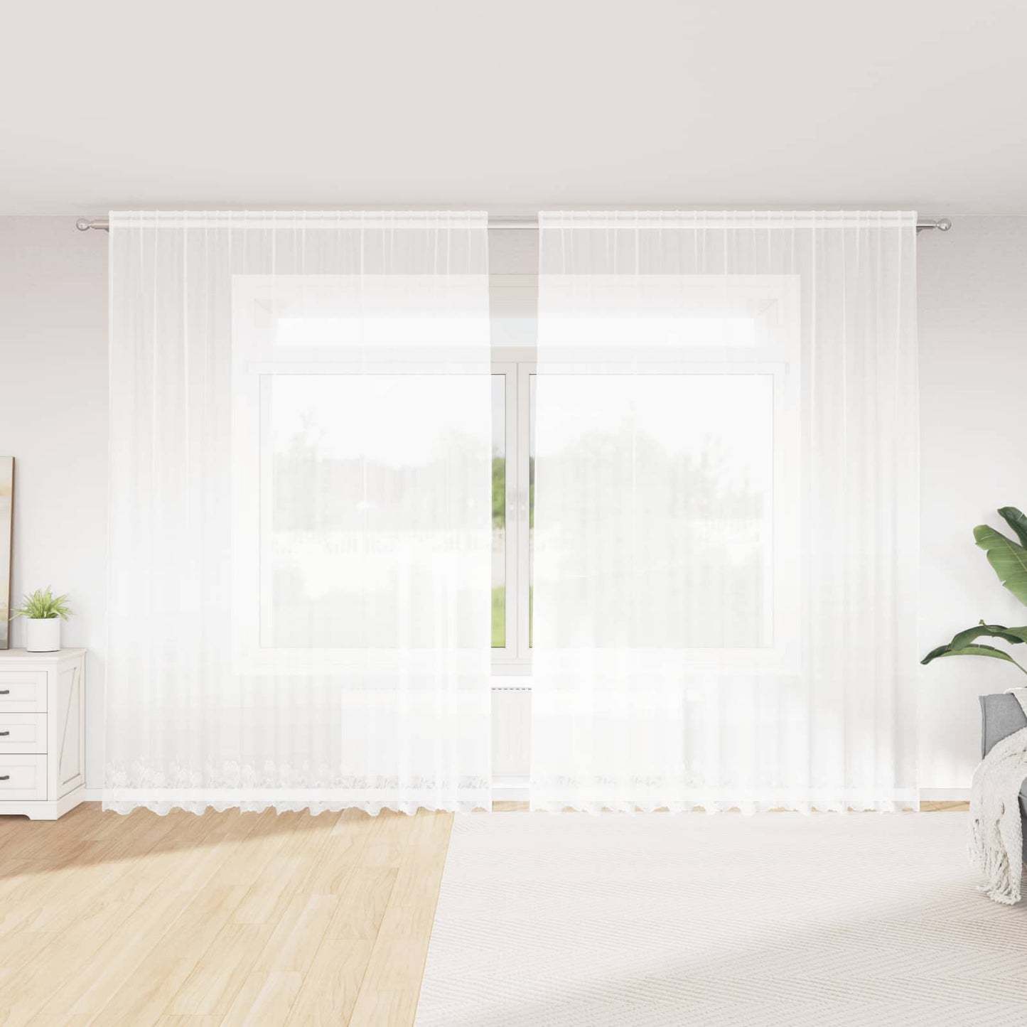 Tenda in Pizzo con tende Bianco 260 x 300 cm Poliestere | homemem39