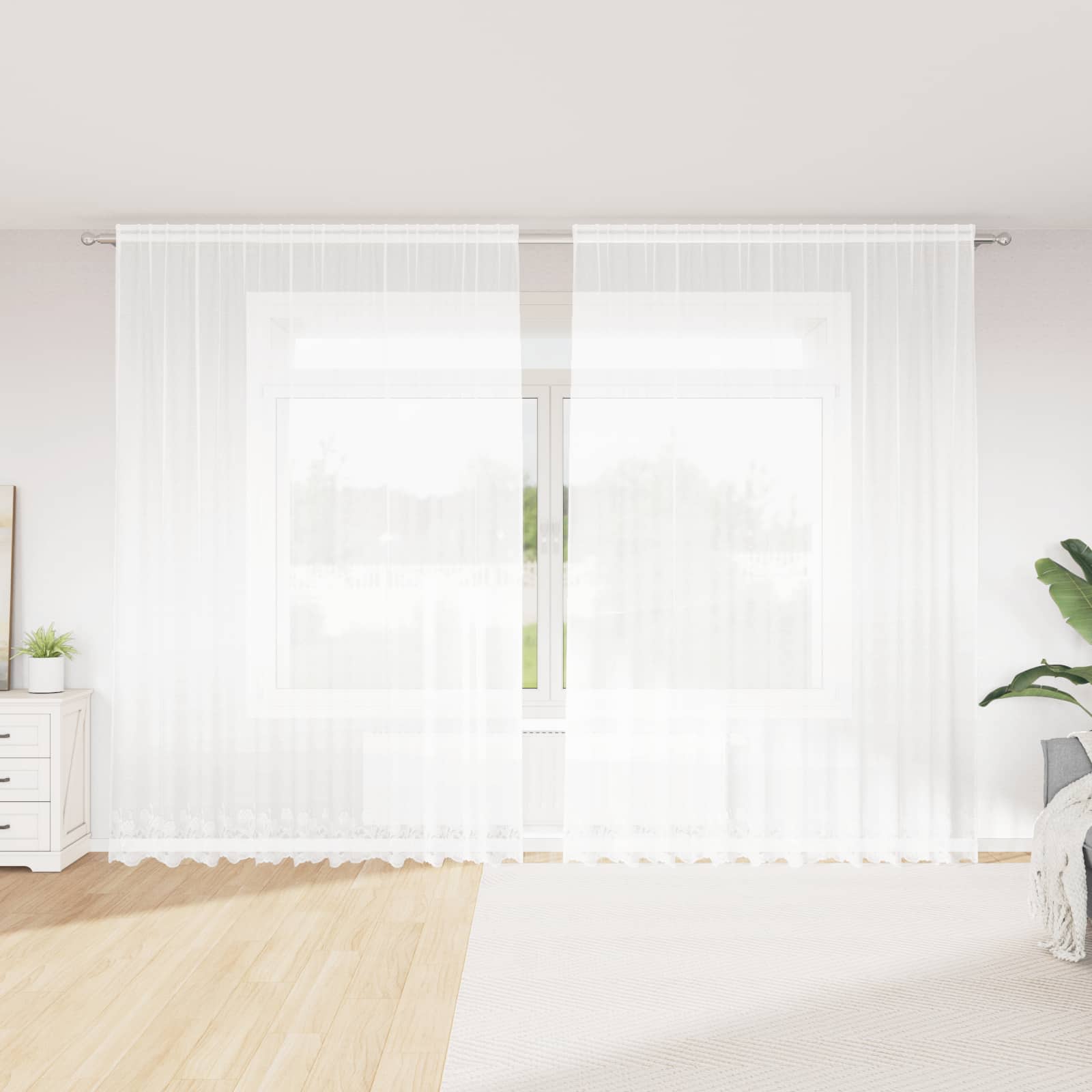 Tenda in Pizzo con tende Bianco 260 x 300 cm Poliestere | homemem39