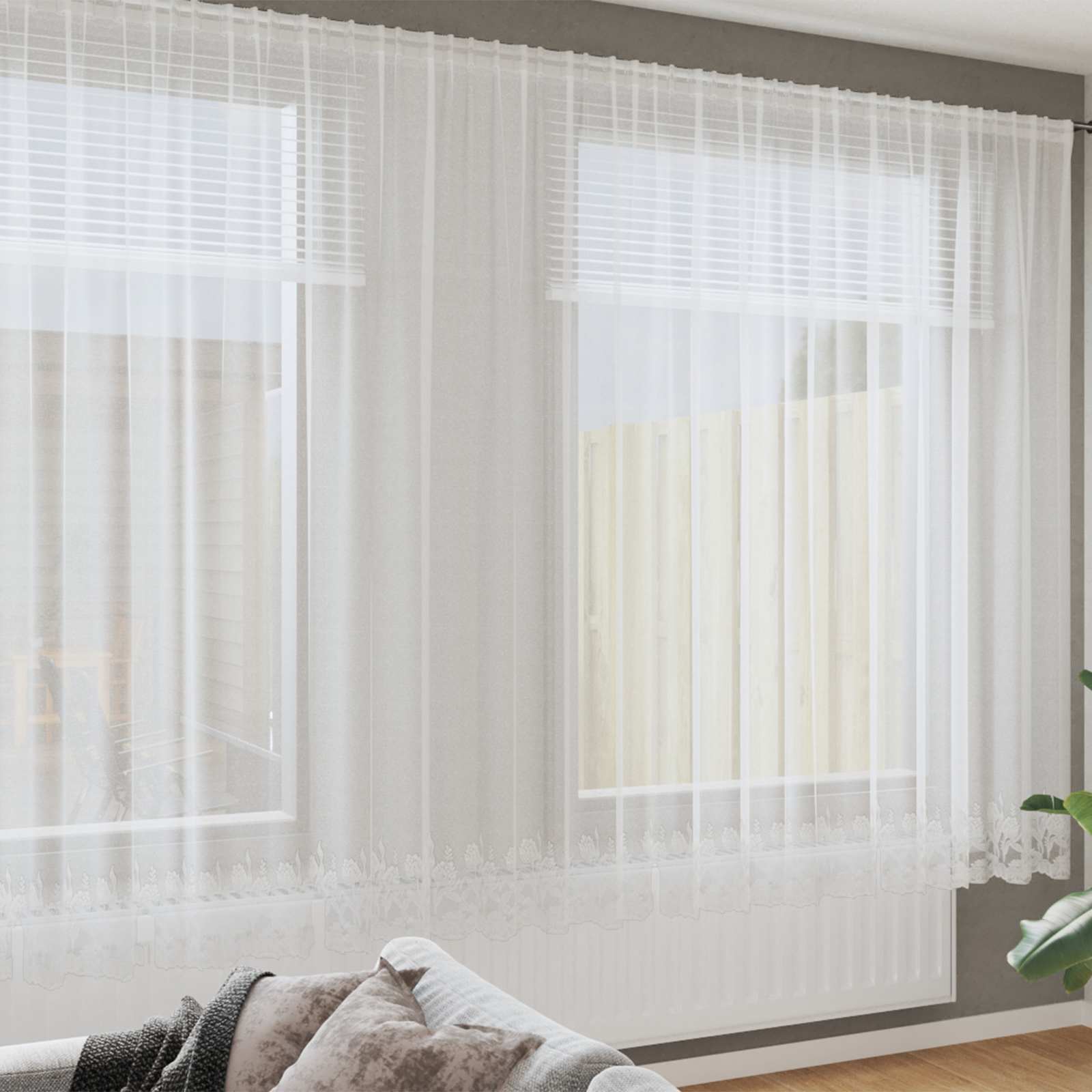 Tenda in Pizzo con tende Bianco 240 x 500 cm Poliestere | homemem39