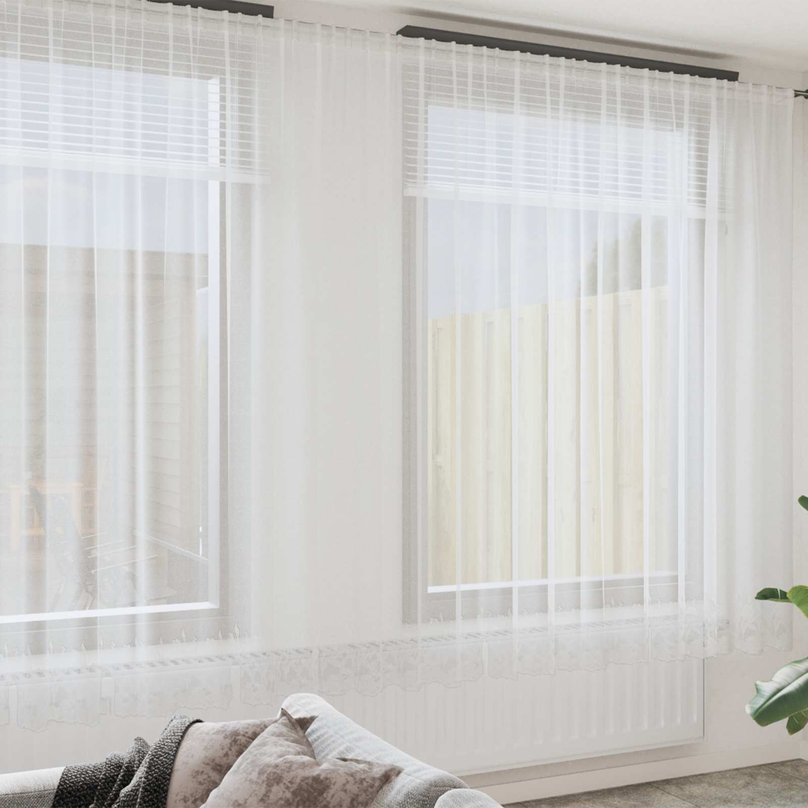 Tenda in Pizzo con tende Bianco 280 x 600 cm Poliestere | homemem39