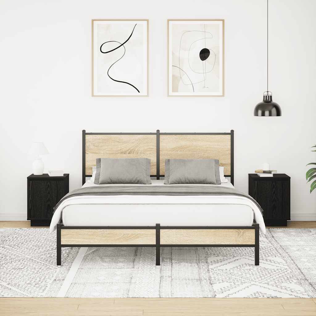 Comodini con Luci LED 2 pz Nero 38x34x50 cm - homemem39