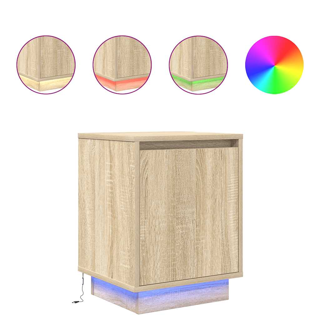 Comodino con Luci LED Rovere Sonoma 38x34x50 cm