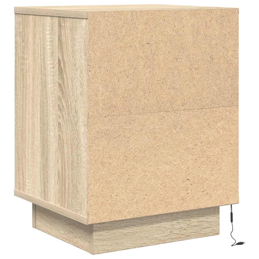 Comodino con Luci LED Rovere Sonoma 38x34x50 cm