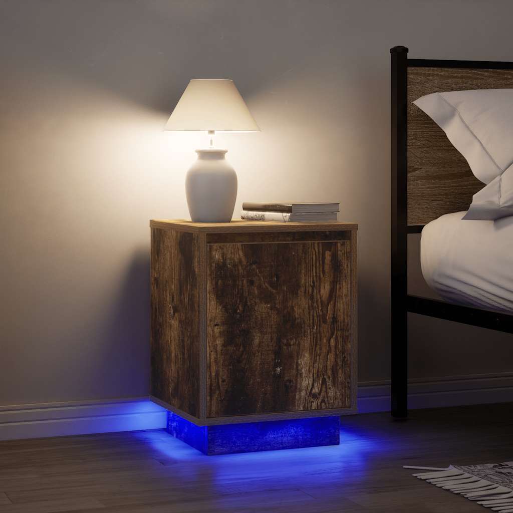 Comodini con Luci a LED 2 pz Rovere Fumo 38x34x50 cm - homemem39