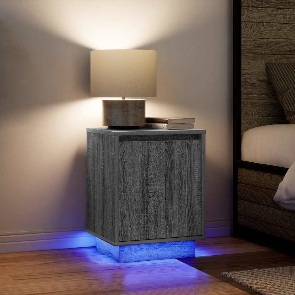 Comodini con Luci a LED 2 pz Grigio Sonoma 38x34x50 cm - homemem39