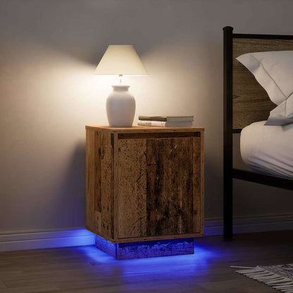 Comodino con Luci LED Legno Antico 38x34x50 cm - homemem39