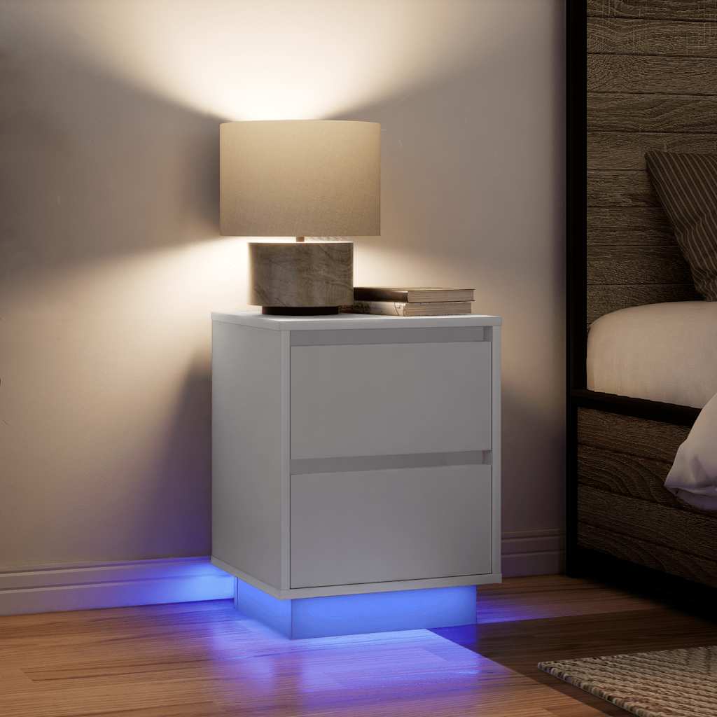 Comodini con Luci a LED 2 pz Bianco 38x34x50 cm - homemem39
