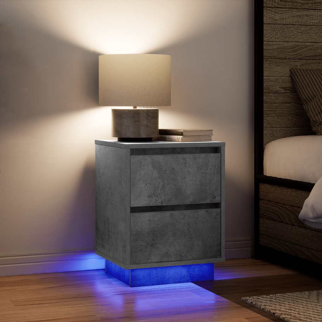 Comodini con Luci a LED 2 pz Grigio Cemento 38x34x50 cm - homemem39