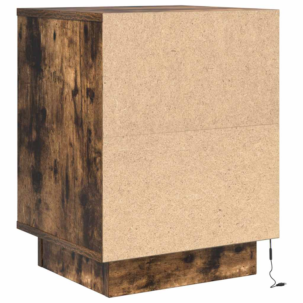 Comodino con Luci LED Rovere Fumo 38x34x50 cm - homemem39