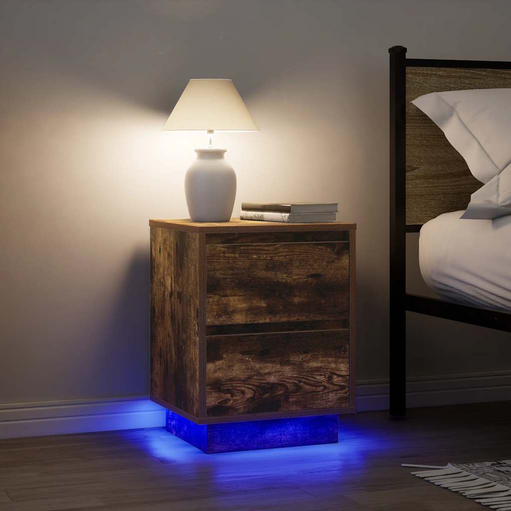 Comodini con Luci a LED 2 pz Rovere Fumo 38x34x50 cm - homemem39