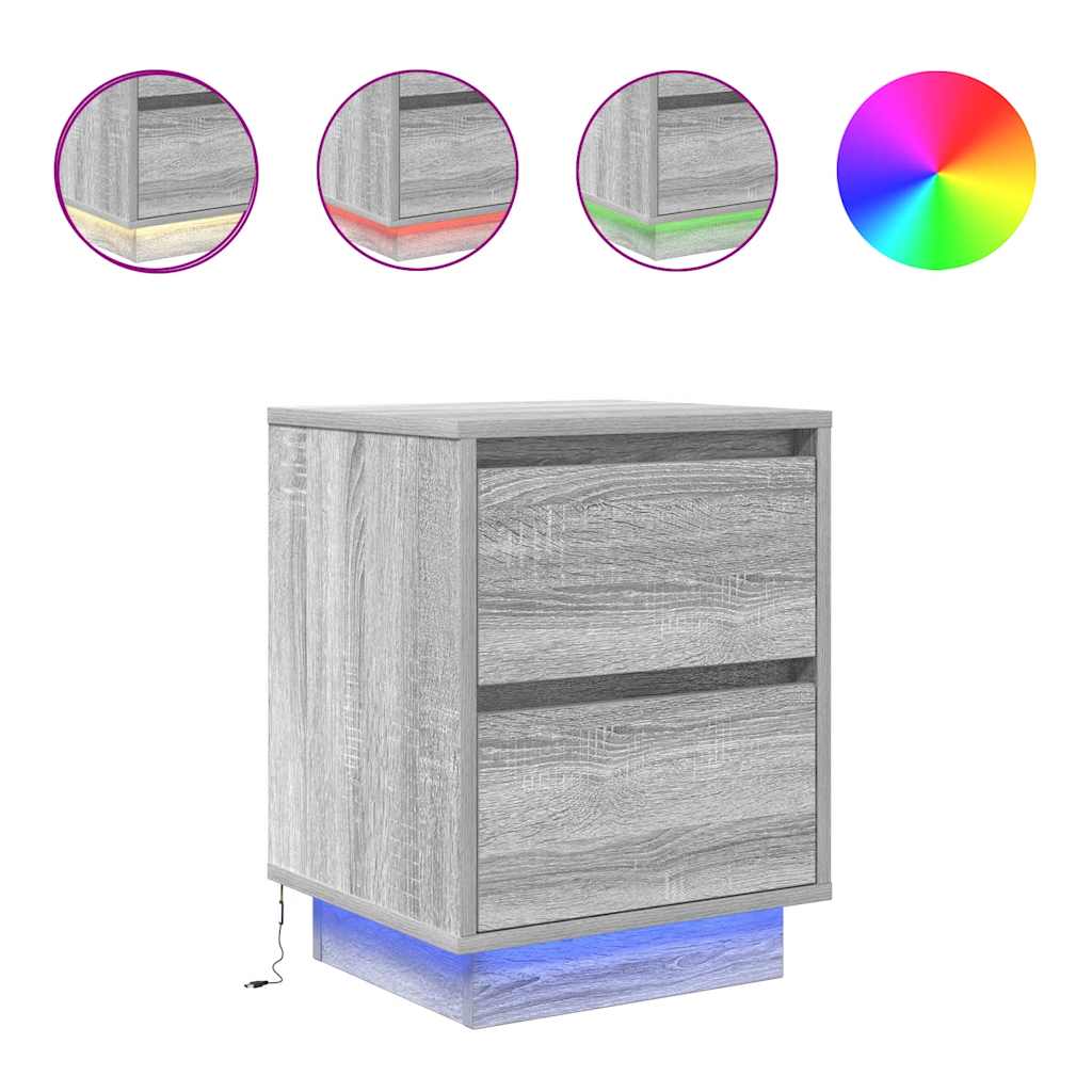 Comodini con Luci a LED 2 pz Grigio Sonoma 38x34x50 cm - homemem39