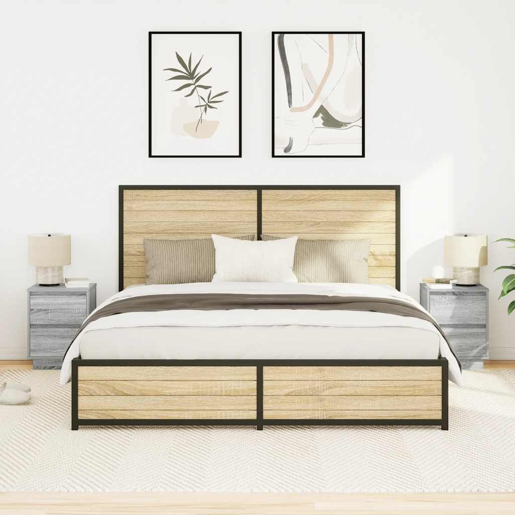 Comodini con Luci a LED 2 pz Grigio Sonoma 38x34x50 cm - homemem39