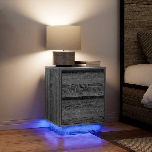 Comodini con Luci a LED 2 pz Grigio Sonoma 38x34x50 cm - homemem39