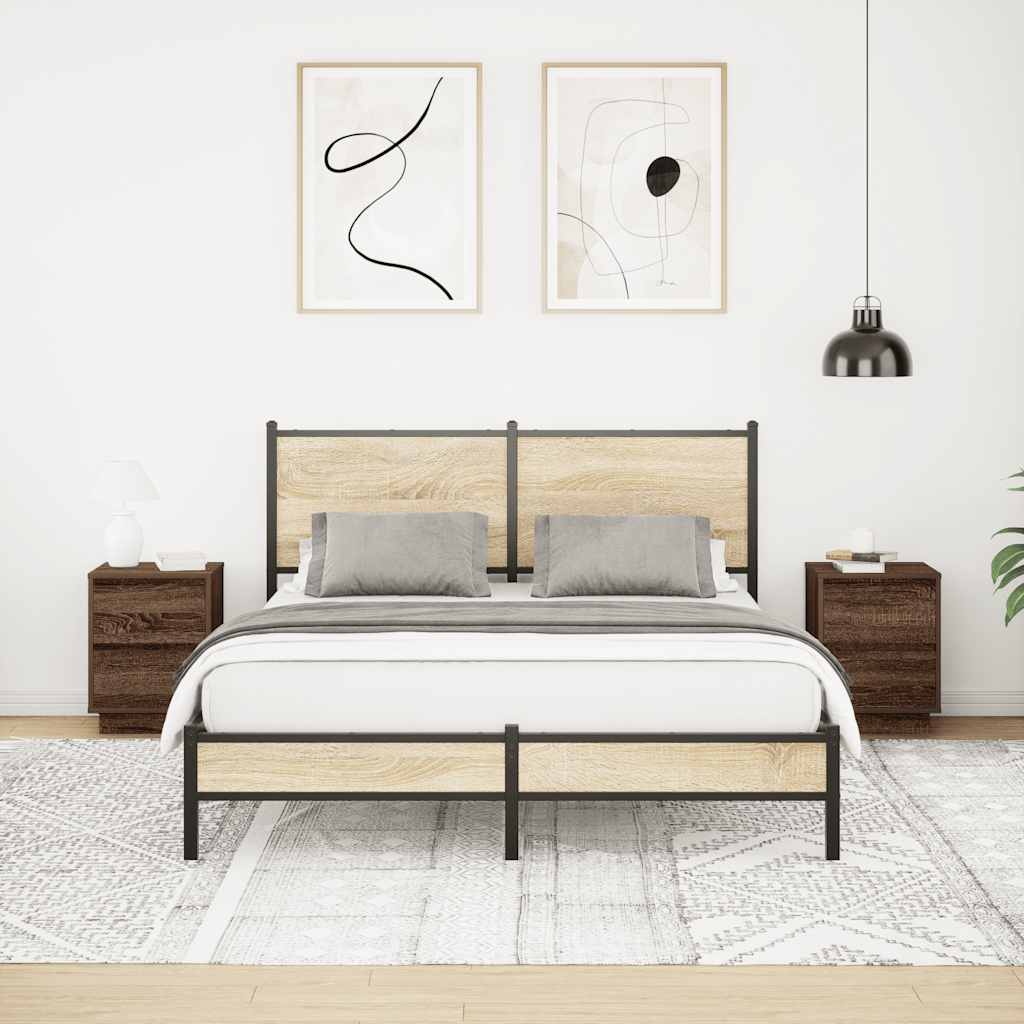 Comodini con Luci a LED 2 pz Rovere Marrone 38x34x50 cm - homemem39