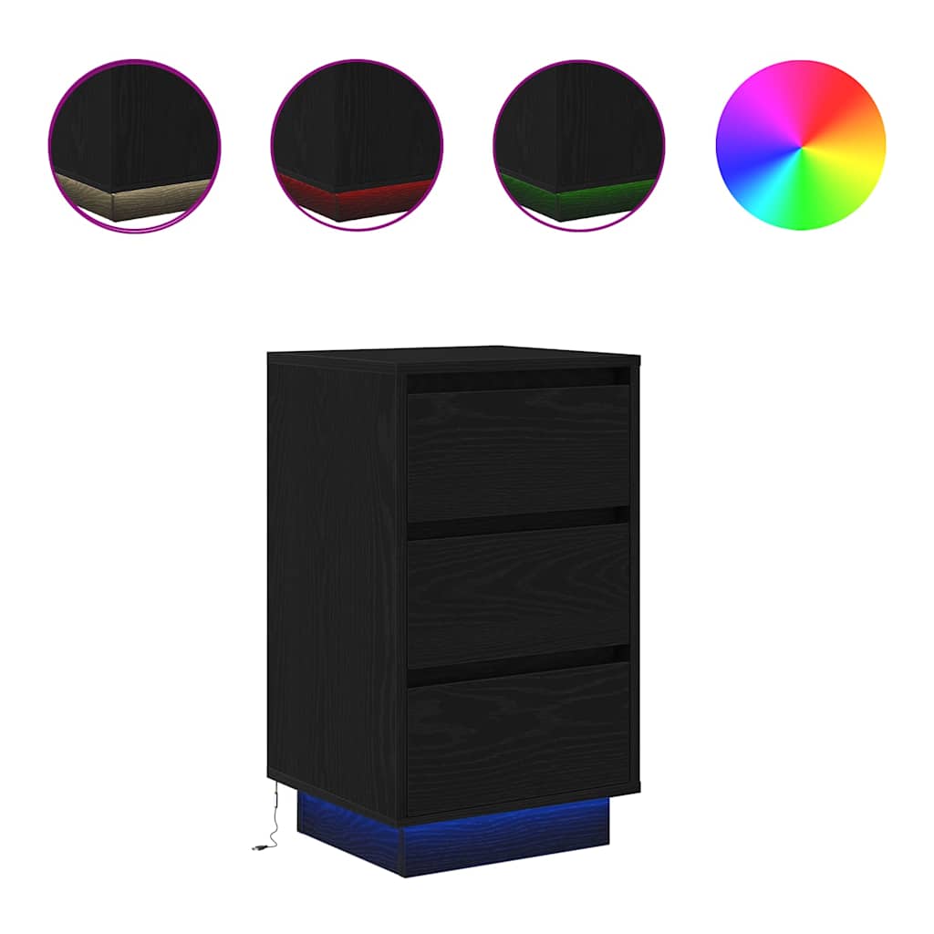 Comodino con Luci LED Nero 38x34x65 cm - homemem39