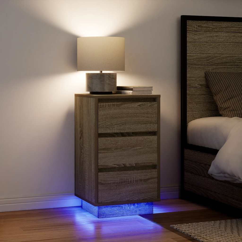 Comodino con Luci LED Rovere Sonoma 38x34x65 cm - homemem39