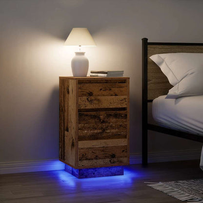 Comodino con Luci LED Legno Antico 38x34x65 cm - homemem39