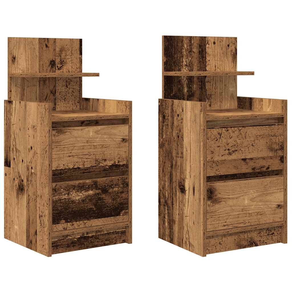 Comodini con 2 Cassetti 2 pz in Legno Antico 38x34x80 cm - homemem39
