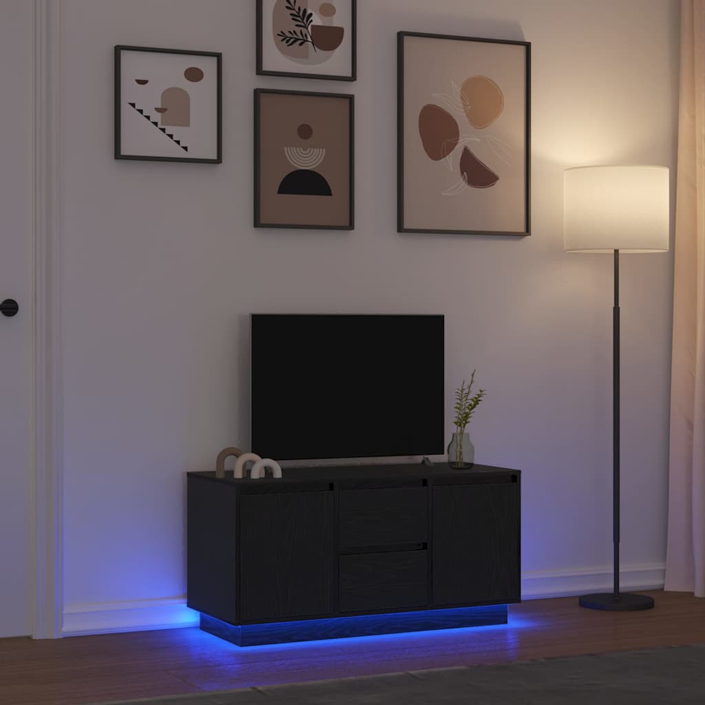 Mobile Porta TV con Luci LED Rovere Nero 100x41x50 cm - homemem39
