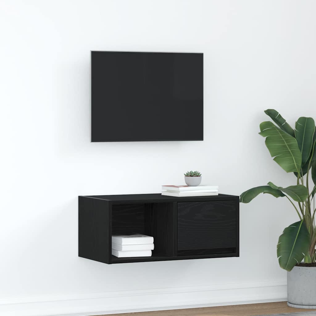 Mobile Porta TV Rovere Nero 60x31x25,5 cm in Legno Multistrato - homemem39