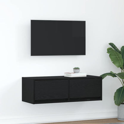Mobile Porta TV Rovere Nero 80x31x25,5 cm in Legno Multistrato - homemem39