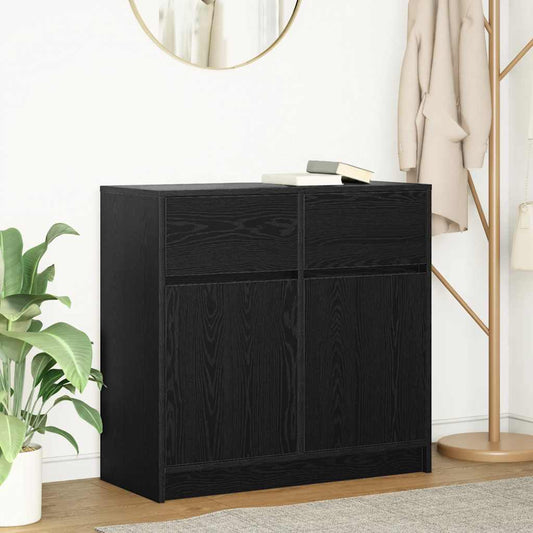 Credenza con Cassetto Rovere Nero 80x34x76 cm Legno Multistrato - homemem39