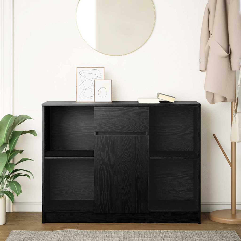 Credenza con Cassetto Rovere Nero 101x35x76cm Legno Multistrato - homemem39
