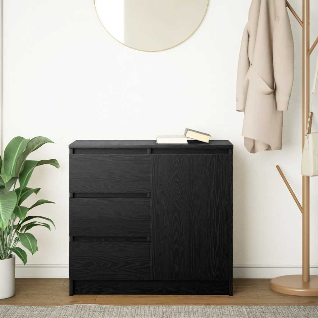 Credenza con Cassetto Rovere Nero 71x35x65 cm Legno Multistrato - homemem39