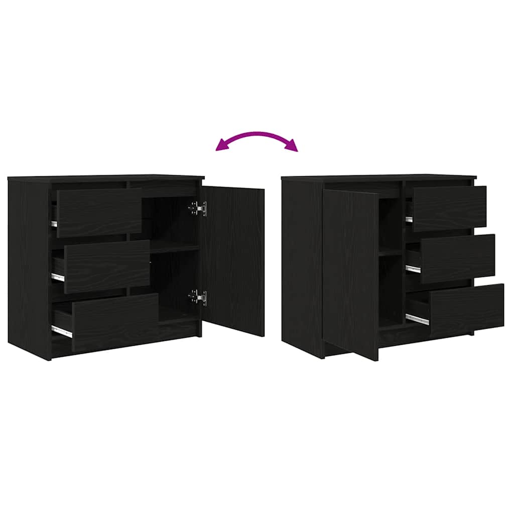 Credenza con Cassetto Rovere Nero 71x35x65 cm Legno Multistrato - homemem39