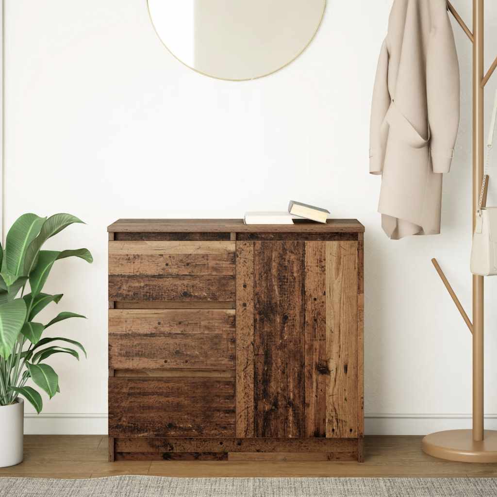 Credenza con Cassetto Legno Antico 71x35x65 cm in Truciolato - homemem39