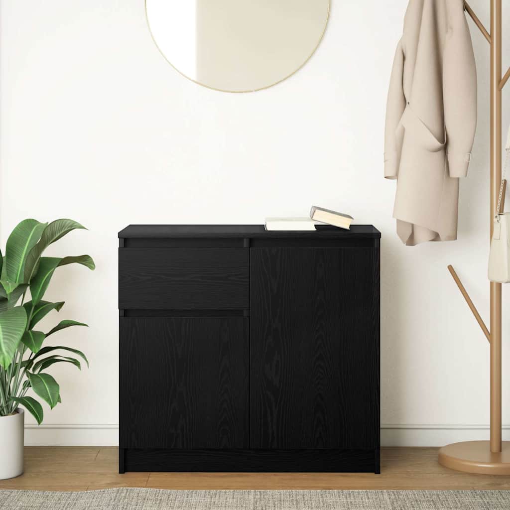 Credenza con Cassetto Rovere Nero 71x35x65 cm Legno Multistrato - homemem39