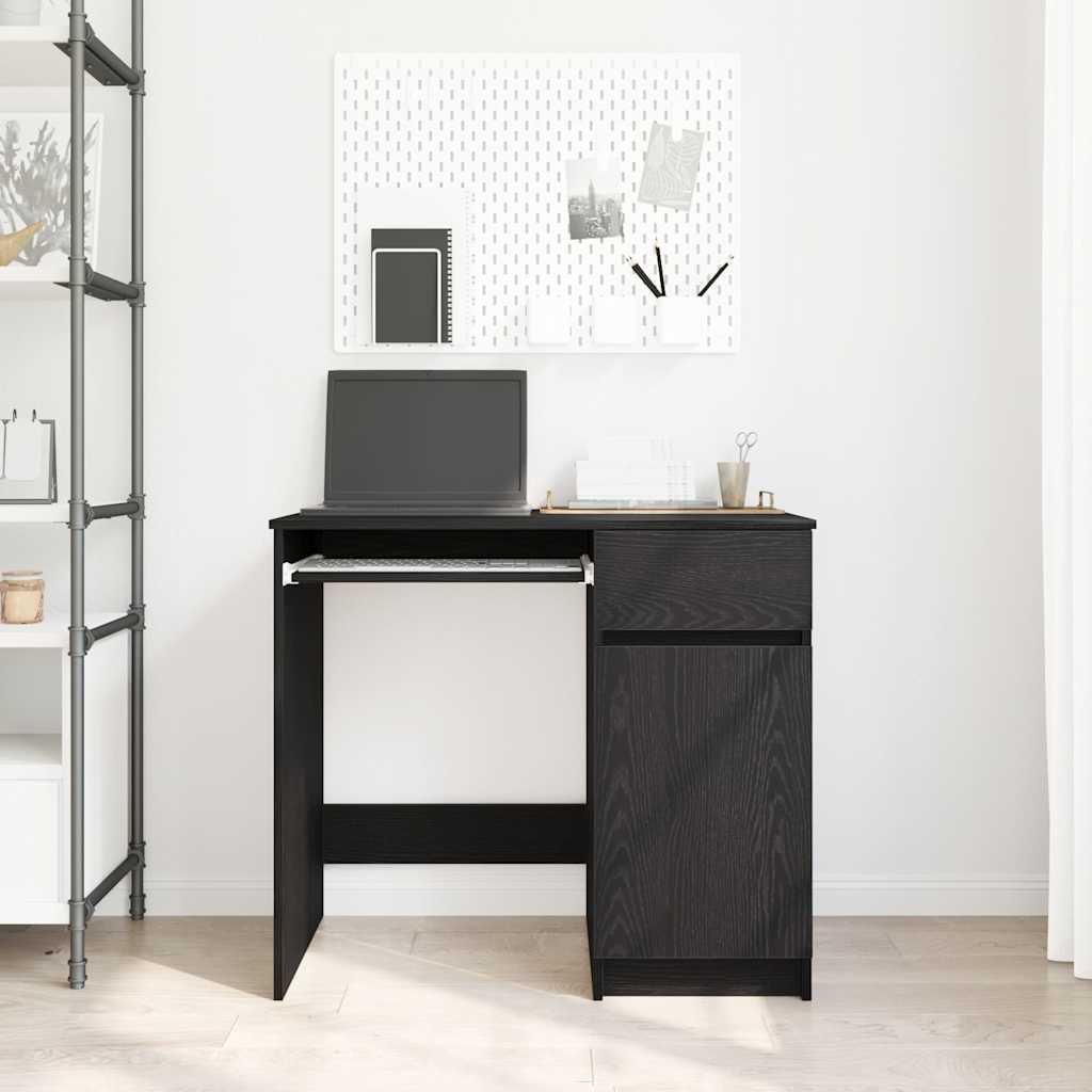 Scrivania Rovere Nera 86x49x76 cm in Legno Multistrato - homemem39