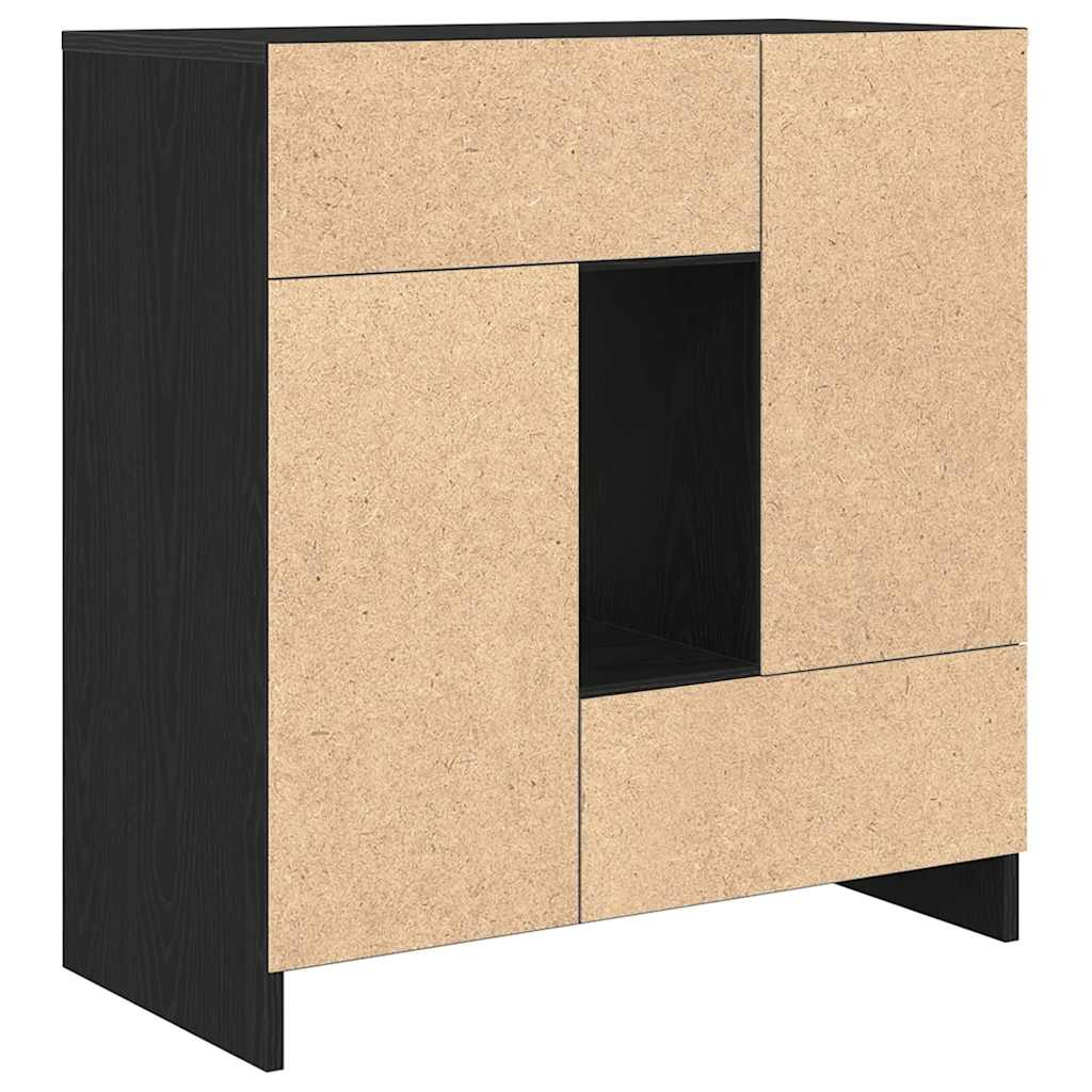 Credenza con Cassetti e Ante Rovere Nero 70,5x34x74,5 cm - homemem39