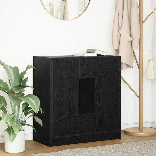 Credenza con Cassetti e Ante Rovere Nero 70,5x34x74,5 cm