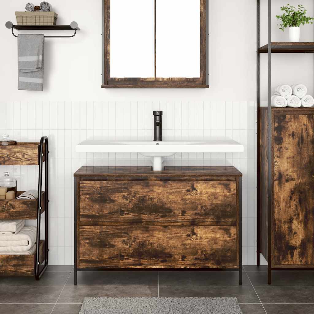 Mobile Lavabo da Bagno con Cassetti Rovere Fumo 90x34,5x60 cm | homemem39