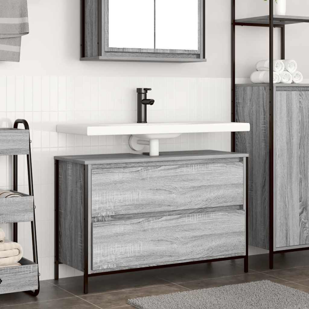 Mobile Lavabo da Bagno con Cassetti Grigio Sonoma 90x34,5x60 cm | homemem39