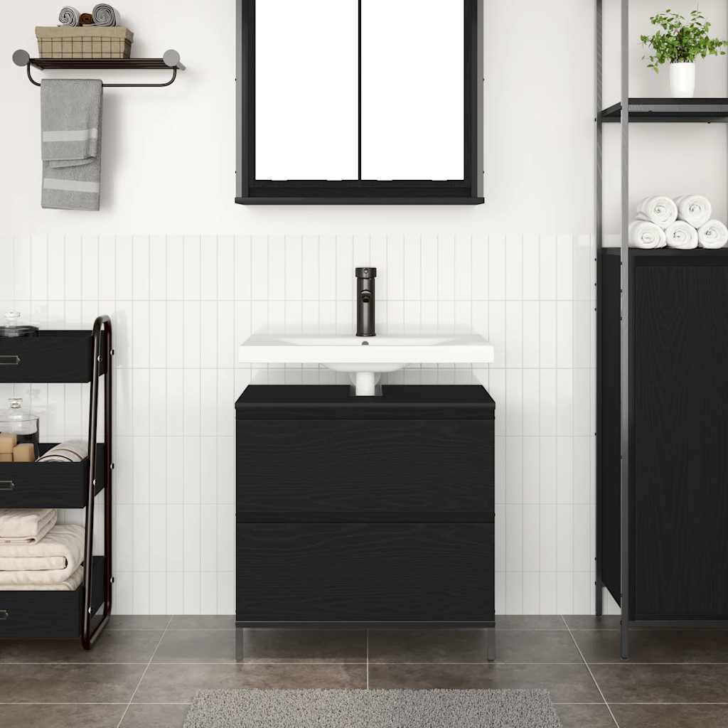 Mobile Lavabo da Bagno con Cassetti Rovere Nero 60x34,5x60 cm | homemem39