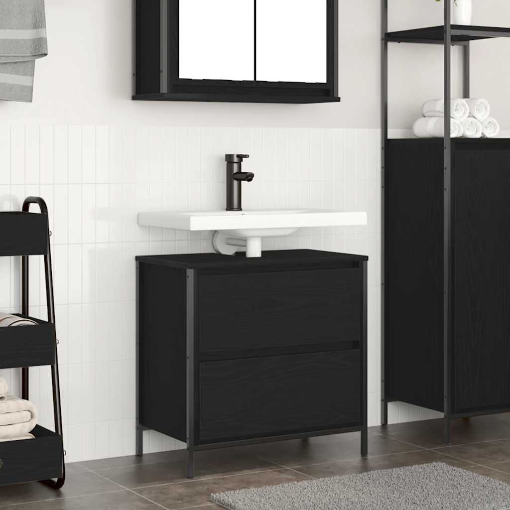 Mobile Lavabo da Bagno con Cassetti Rovere Nero 60x34,5x60 cm | homemem39