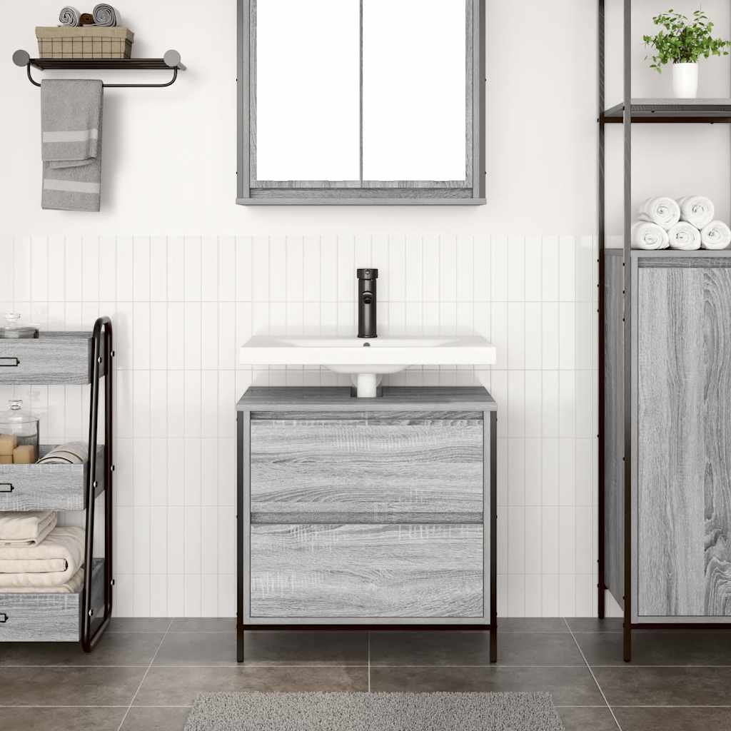 Mobile Lavabo da Bagno con Cassetti Grigio Sonoma 60x34,5x60 cm | homemem39