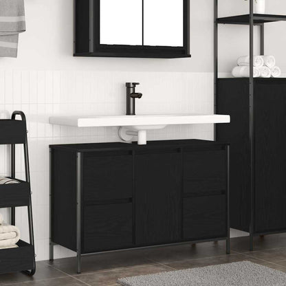 Mobile Lavabo con Cassetti Rovere Nero 90x34,5x60 cm