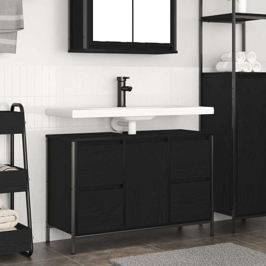 Mobile Lavabo con Cassetti Rovere Nero 90x34,5x60 cm
