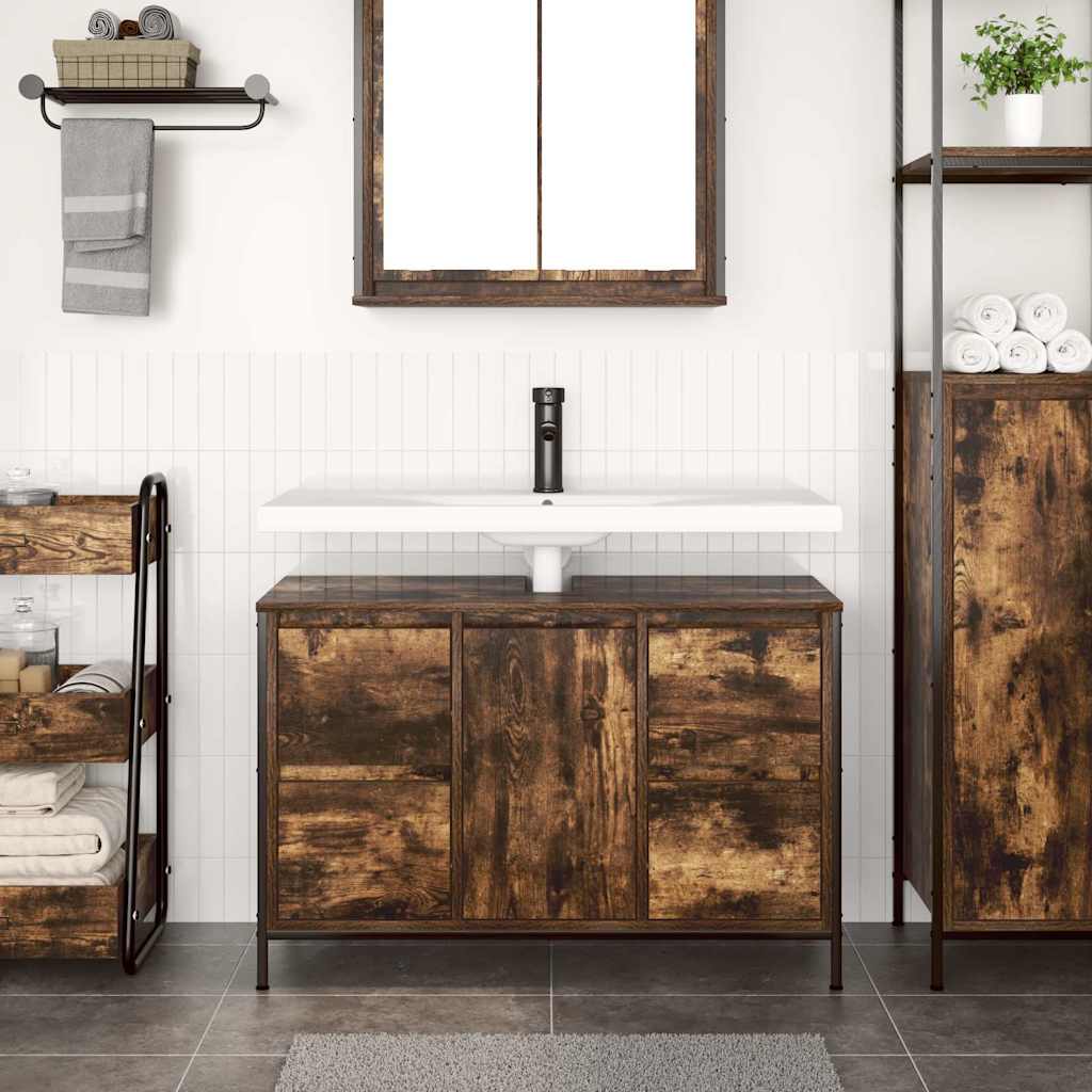 Mobile Lavabo con Cassetti Rovere Fumo 90x34,5x60 cm | homemem39