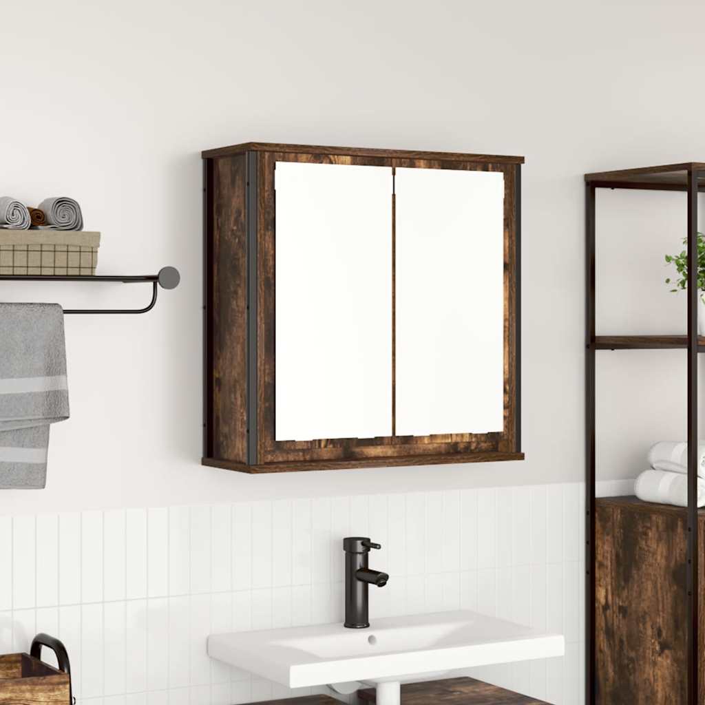Pensile da Bagno con Specchio Rovere Fumo 60x21x60 cm